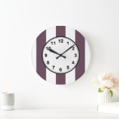 Eggplant Eggplant und White XL Streifen Muster Große Wanduhr (Zuhause)