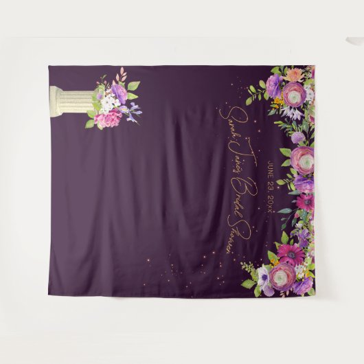 Eggplant Floral Brautparty Hintergrund Wandteppich (Vorderseite (Horizontal))