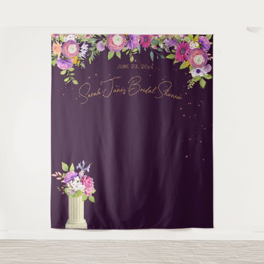 Eggplant Floral Brautparty Hintergrund Wandteppich (Vorderseite)