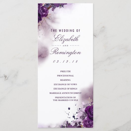 Eggplant Floral Watercolor Hochzeitsprogramme Programm (Vorderseite)