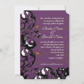 Eggplant Gold Metallic Butterfly Swirl Wedding Einladung (Vorderseite)