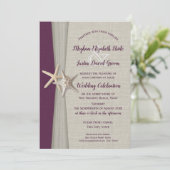 Eggplant Grey Starfish Beach Hochzeit Einladung (Stehend Vorderseite)
