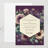 Eggplant Harmonious Botanical Wedding Einladung (Vorne/Hinten)