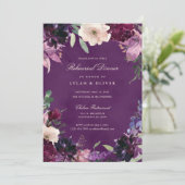 Eggplant Lila Blumenfest Probe Dinner Einladung (Stehend Vorderseite)