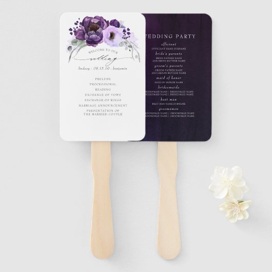 Eggplant Lila Botanical Modern Wedding Program Fächer (Vorne und Hinten)