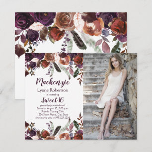 Eggplant Lila Butter Rum Rose Foto Sweet 16 Einladung