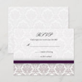 Eggplant Lila Damask Bow Wedding RSVP Karte (Vorne/Hinten)