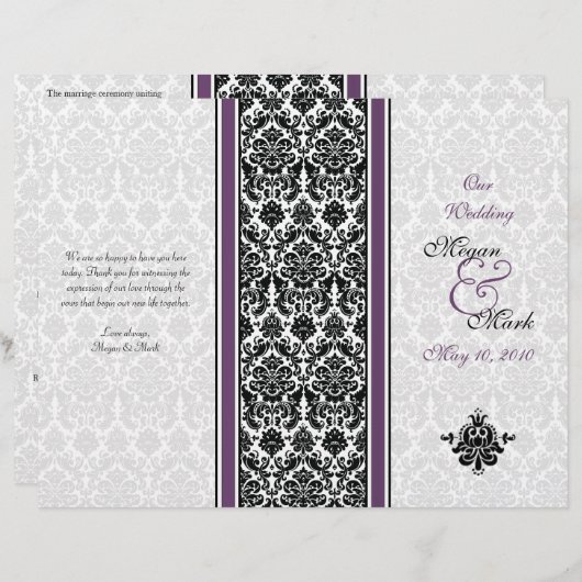 Eggplant Lila Damask Wedding Program (Vorne/Hinten)