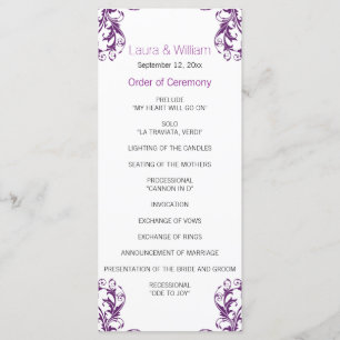 Eggplant Lila Damask Wedding Program Programm