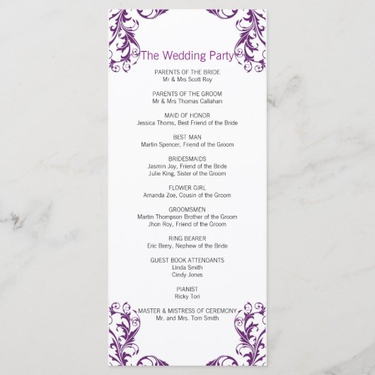 Eggplant Lila Damask Wedding Program Programm (Rückseite)