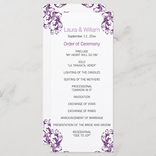 Eggplant Lila Damask Wedding Program Programm (Vorne/Hinten)