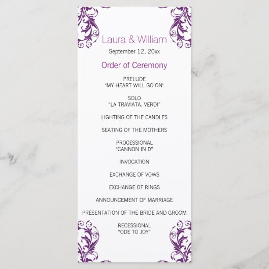 Eggplant Lila Damask Wedding Program Programm (Vorderseite)