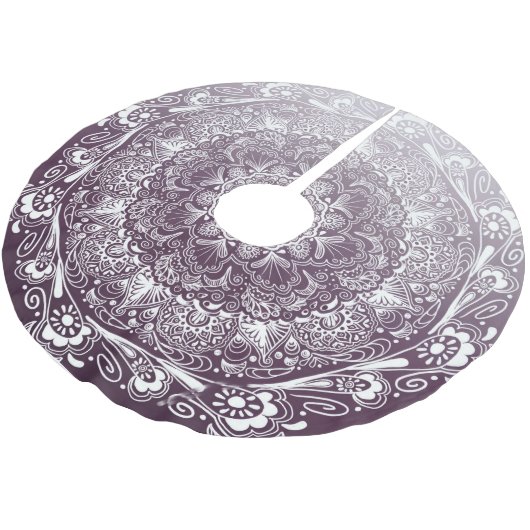 Eggplant lila Falte Mandala Polyester Weihnachtsbaumdecke (Schrägansicht)