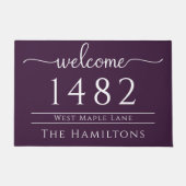 Eggplant lila Familienname personalisierte Anschri Fußmatte (Vorderseite)