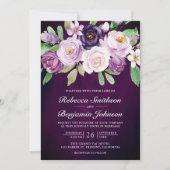 Eggplant Lila Floral QR Code Dunkle Moody Wedding Einladung (Vorderseite)