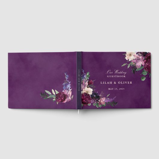 Eggplant Lila Floral Wedbook Gästebuch (Voll)