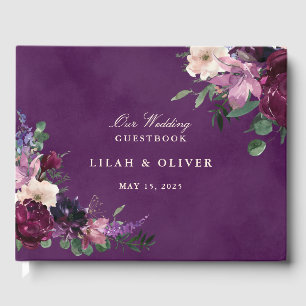 Eggplant Lila Floral Wedbook Gästebuch