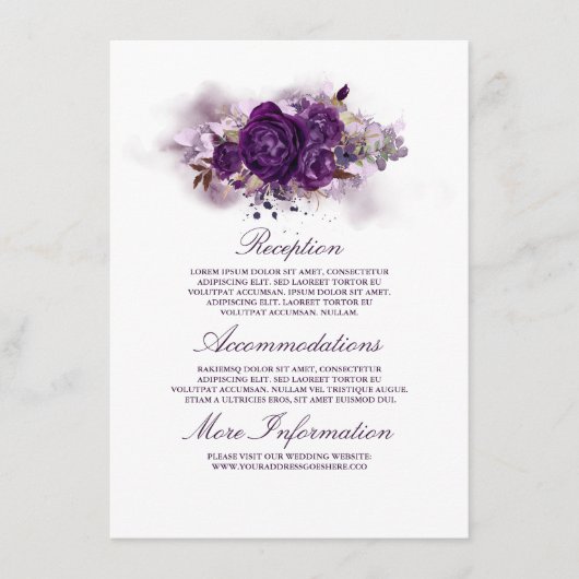 Eggplant Lila Floral Wedding Information Guest Begleitkarte (Vorderseite)
