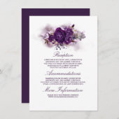 Eggplant Lila Floral Wedding Information Guest Begleitkarte (Vorne/Hinten)