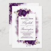 Eggplant Lila florale Probe Abendessen Einladung (Vorne/Hinten)