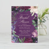 Eggplant Lila florales Brautparty Einladung (Stehend Vorderseite)