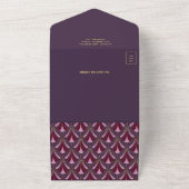 Eggplant Lila Gold Art Deco QR Code Hochzeit All In One Einladung (Außenbereich)