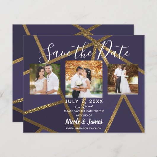 Eggplant Lila Gold Bronze Geometric Rett Datum (Vorne/Hinten)