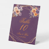 Eggplant Lila Orange Floral Wedding Tischnummer Sockelschild (Vorderseite)