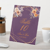 Eggplant Lila Orange Floral Wedding Tischnummer Sockelschild (In SItu)