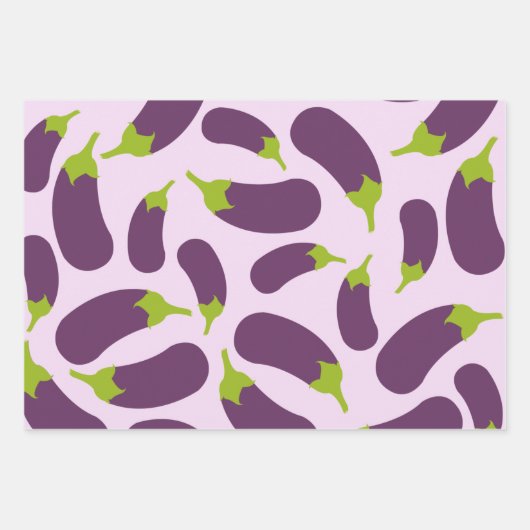 Eggplant Lila Pflanzenmuster Geschenkpapier Set (Vorderseite 3)
