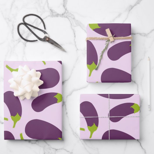 Eggplant Lila Pflanzenmuster Geschenkpapier Set (Vorderseite)