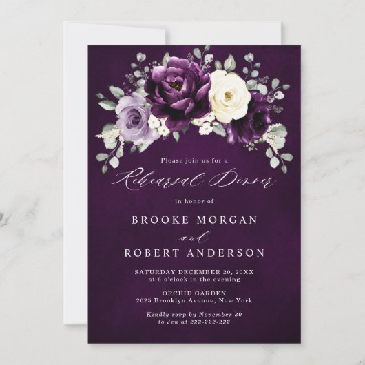 Eggplant Lila Pflaume Elfenbeinküste Weißes Probe Einladung (Vorderseite)