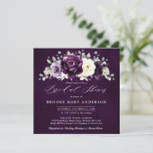 Eggplant Lila Pflaume Elfenbeinweißes Brautparty i Einladung (Stehend Vorderseite)