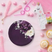 Eggplant Lila Plum Elfenbein Weiße Blumenzange Pa Pappteller (Party)