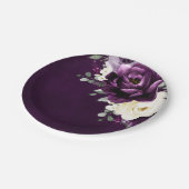 Eggplant Lila Plum Elfenbein Weiße Blumenzange Pa Pappteller (Schrägansicht)