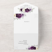 Eggplant Lila Plum Elfenbeinblütenhochzeit All In One Einladung (Außenbereich)