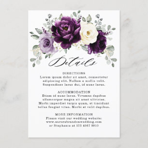 Eggplant Lila Plum Elfenbeinblütenhochzeit Begleitkarte
