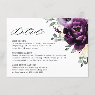 Eggplant Lila Plum Elfenbeinblütenhochzeit Begleitkarte