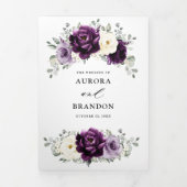 Eggplant Lila Plum Elfenbeinblütenhochzeit Dreifach Gefaltete Ankündigung (Cover)