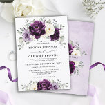 Eggplant Lila Plum Elfenbeinblütenhochzeit Einladung<br><div class="desc">Im Sommer lädt die elegante Blumenzettel zu einer Hochzeitsfeier ein, bei der Sie sich mit einem Blumenstrauß aus Aquarellbäumen in den Schattierungen lila Pflaumen, Champagner-Elfenbein und Salbei, üppig grüne botanische Eukalyptus-Blätter genießen. Weitere passende Designs und Variationen finden Sie in meinem "Blitzweddingpaperie" Shop. Und zögern Sie nicht, mich für weitere Anpassungen...</div>