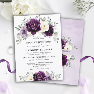 Eggplant Lila Plum Elfenbeinblütenhochzeit Einladung
