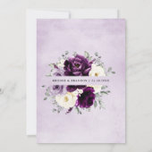 Eggplant Lila Plum Elfenbeinblütenhochzeit Einladung (Rückseite)