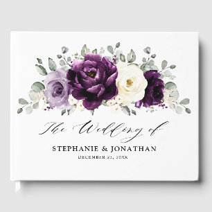 Eggplant Lila Plum Elfenbeinblütenhochzeit Gästebuch