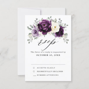 Eggplant Lila Plum Elfenbeinblütenhochzeit RSVP Karte