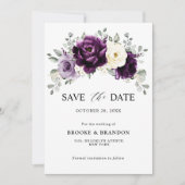 Eggplant Lila Plum Elfenbeinblütenhochzeit Save The Date (Vorderseite)