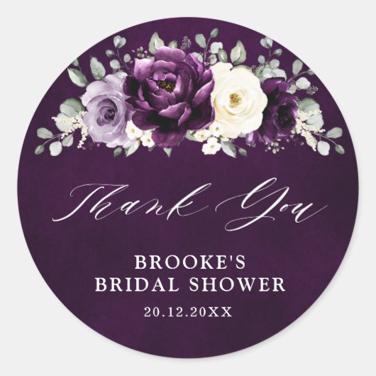 Eggplant Lila Plum Ivory Brautparty Vielen Dank Runder Aufkleber (Vorderseite)