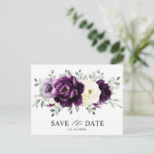 Eggplant Lila Plum Ivory Save the Date weiß Postkarte (Stehend Vorderseite)