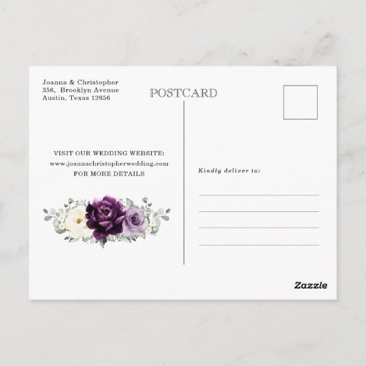 Eggplant Lila Plum Ivory Save the Date weiß Postkarte (Rückseite)
