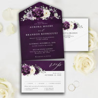 Eggplant Lila Plum Ivory White Floral Wedding Al