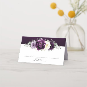 Eggplant Lila Plum Ivory White Floral Wedding Pl Platzkarte